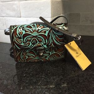 New Patricia Nash Ariella Turquoise tooled crossbody Purse NWT
